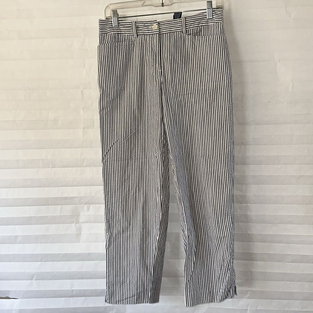 Evan Picone Women's Black White Striped Capri Pants Size 6 Stretch Career Wear